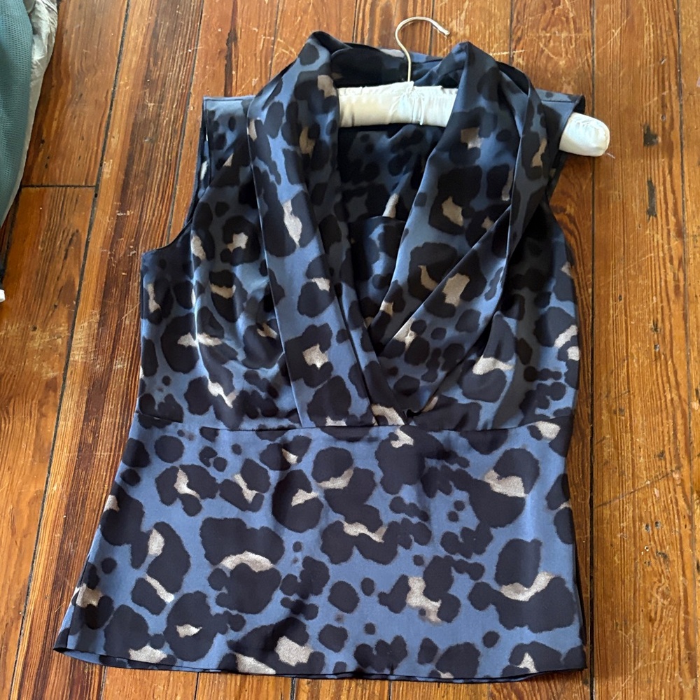 Ann Taylor Black and Gray Animal Print Blouse